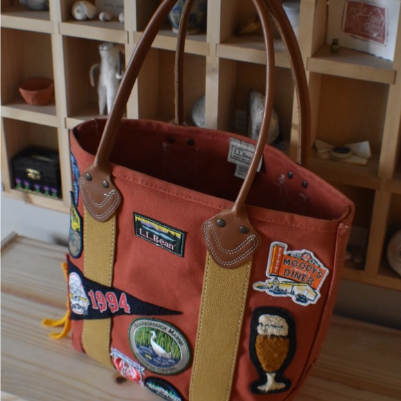 L.L. Bean Canvas and Leather Tote with Maine Patches - Picture 3 of 5